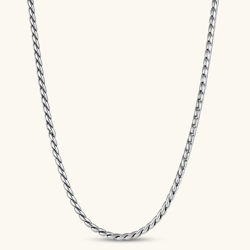 Men's 316L stainless steel twisted rope chain necklace, 560mm length, 3.9mm width, silver tone, screw clasp.